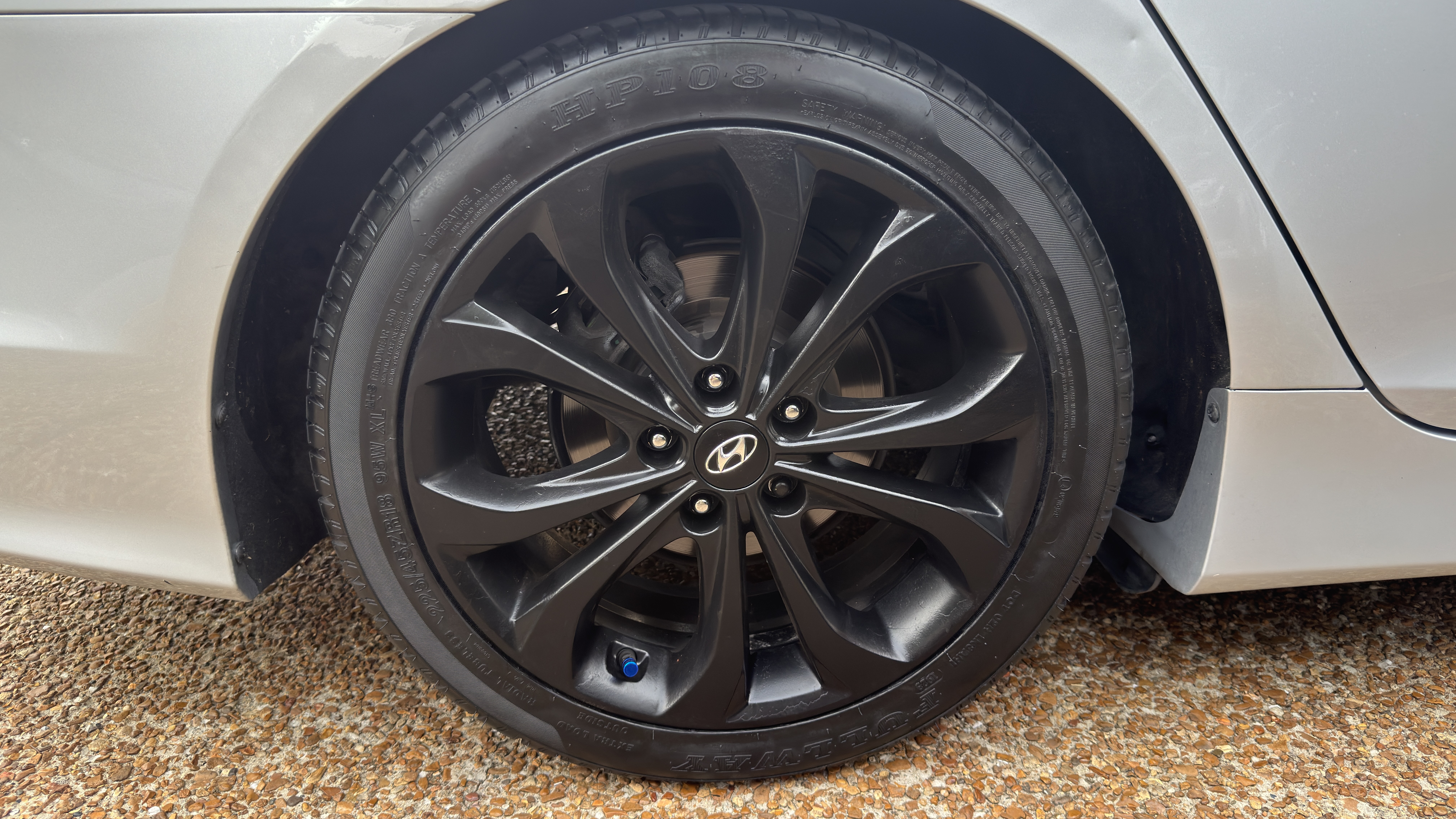 After — clean black alloy wheel with tire dressing