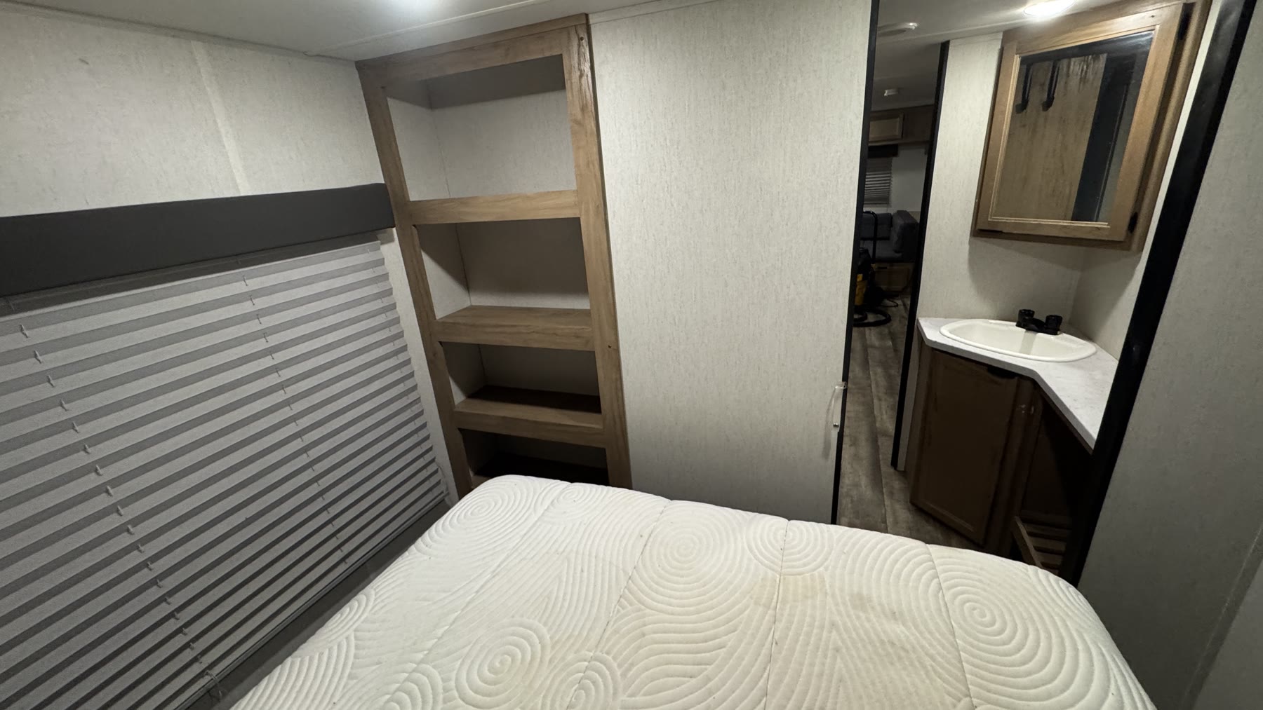 Camper bedroom after cleaning
