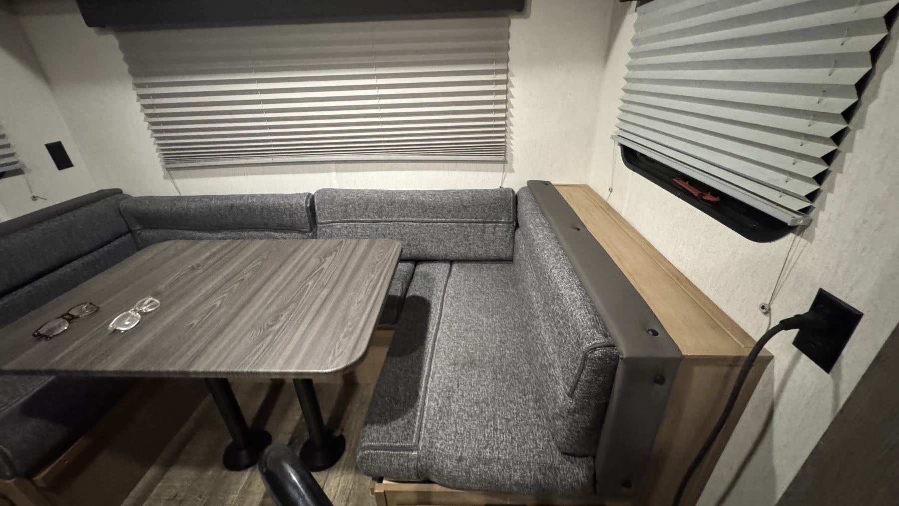 Camper dinette booth and table after cleaning
