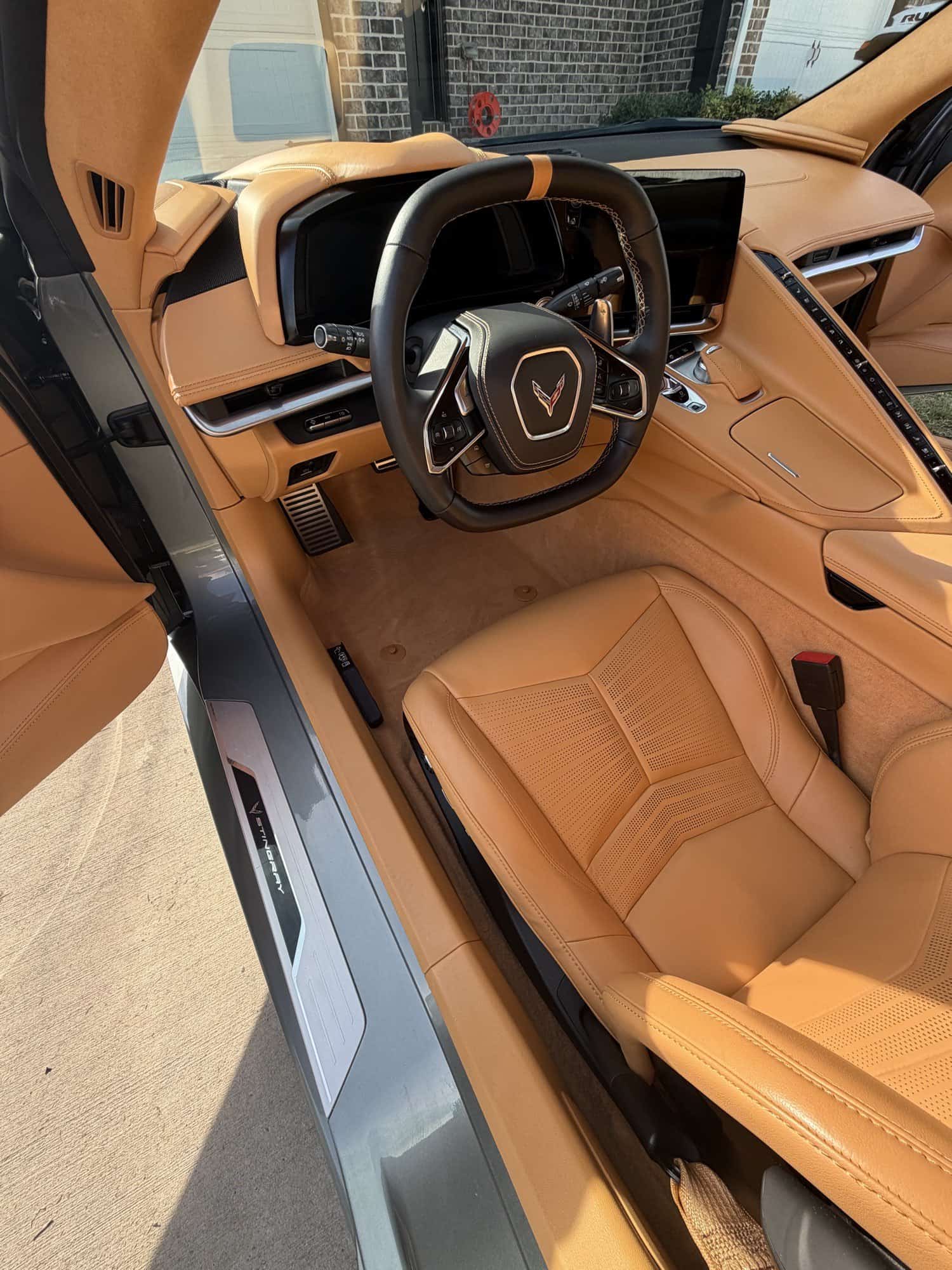 Corvette C8 cockpit and tan seats after cleaning