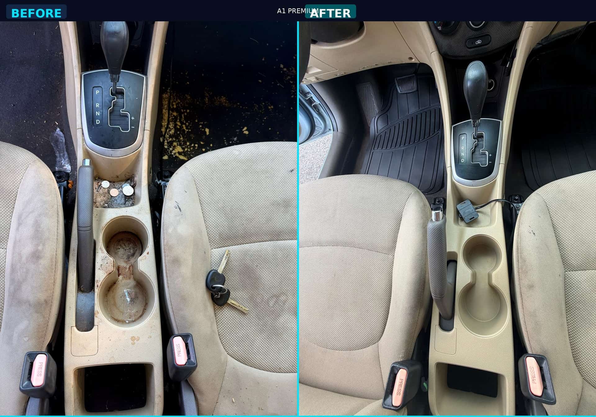 Before and after of a Hyundai Accent center console